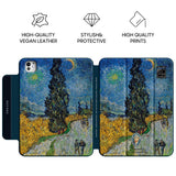 Road with Cypress and Star - Leather Magnetic iPad Case